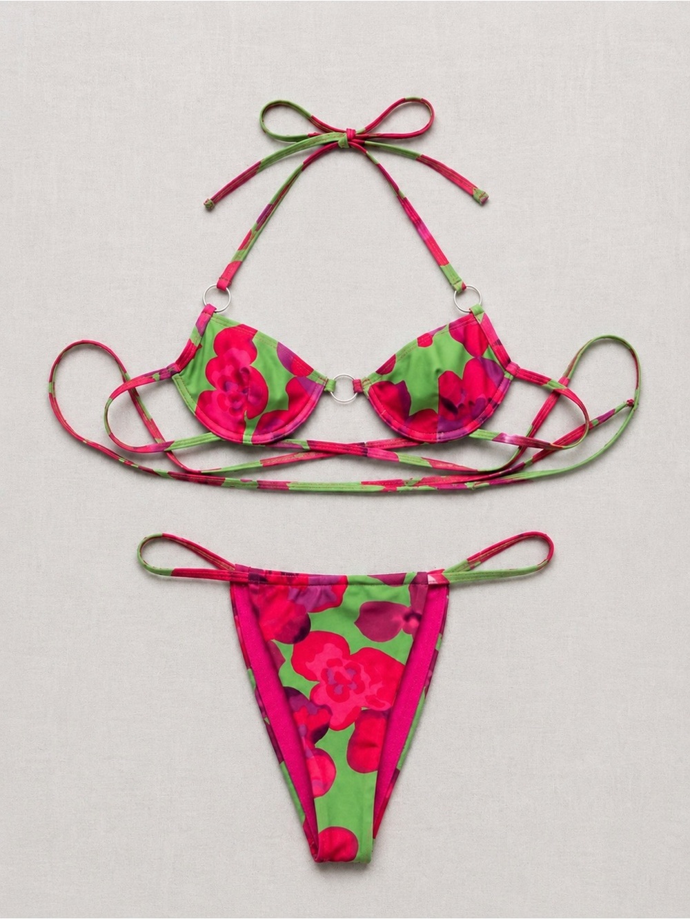Nasty Gal Hot Pink & Neon Green Bikini Set